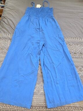 Z Supply Beachside Smocked Jumpsuit In Blue Rayon Size Medium